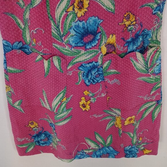 Vintage 90s Lilly Pulitzer Sheath Dress Women 4 Pink Floral Waffle Knit - Picture 9 of 13